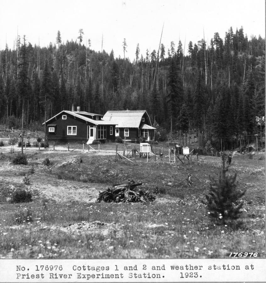 Kaniksu National Forest Idaho. Cottage and weather instruments at Experimental Station.