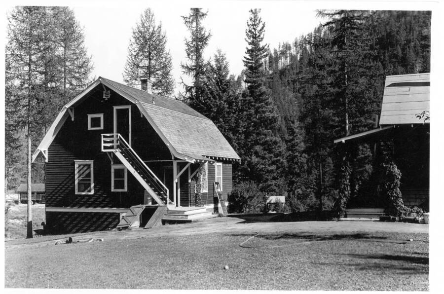 No information, but image shows building located on Priest Creek Experimental Forest Office.