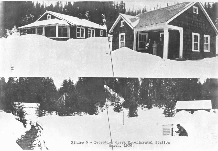 Figure 5 - Deception Creek Experimental Forest (Deception Creek Experimental Forest) March, 1936. "Snow scene of buildings."