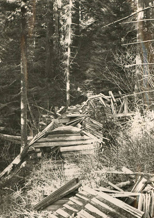 Photos series of the buildings found on the Arthur Demorest claim, settled 1906 near the mouth of Demorest Creek.  Photos are glued to black kraft paper and hanging in the 3rd floor hallway, Moscow Forest Sciences Laboratory.  These photos appeared in the 1936 Annual Report. No other descriptions available.