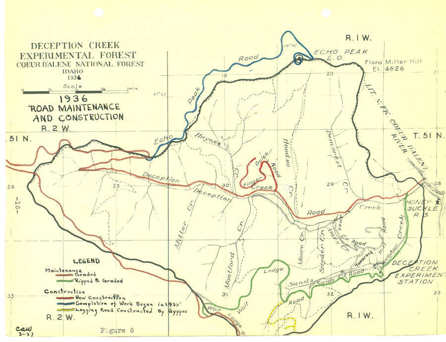 From the 1936 Annual Report,  Fig. 6, map of road maintenance and construction.