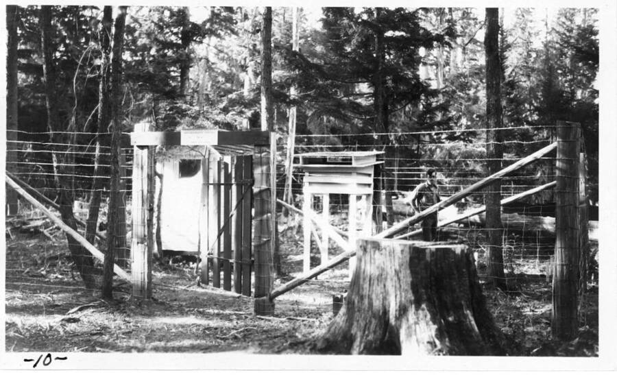 Completed half-cut inflammability station, showing George Jemison at instrument shelter.