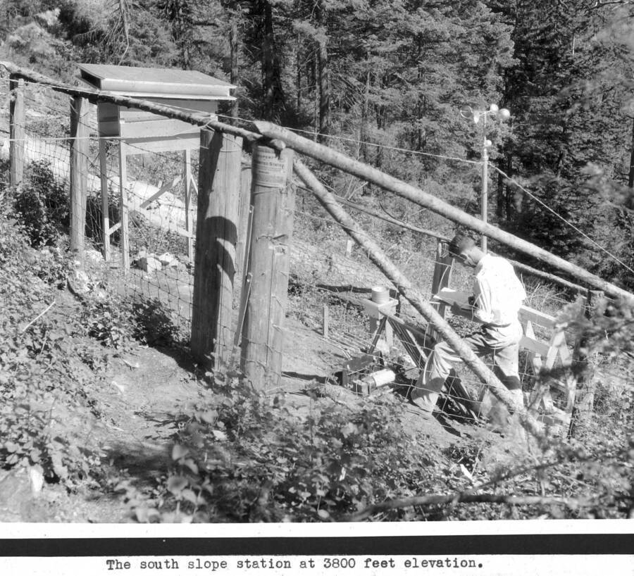The south slope station at 3800 feet elevation. G. Lloyd Hayes pictured.