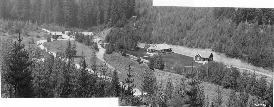 Photos by Ken Davis, 1935.  Panoramic photos of headquarters site, looking westerly.