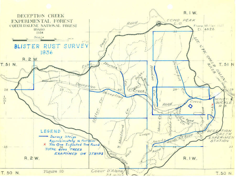 1936 Annual Report, Fig. 18, map of blister rust surveys.