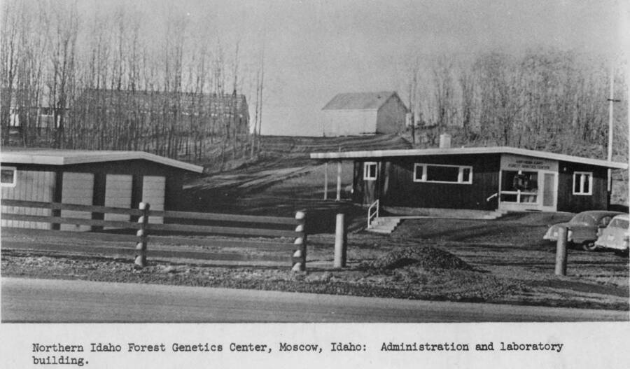 From an unknown publication: "Northern Idaho Forest Genetics Center, Moscow, Idaho: Administration and laboratroy building."