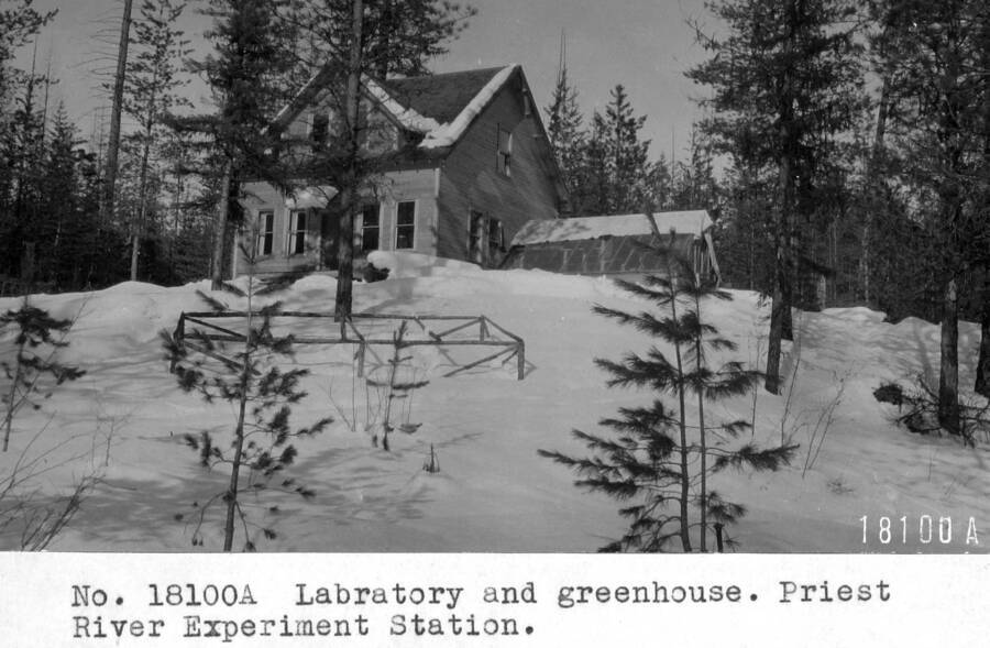 Filed in Priest Creek Experimental Forest Photo box #4: "Laboratory and greenhouse. Priest River Experimental Station."