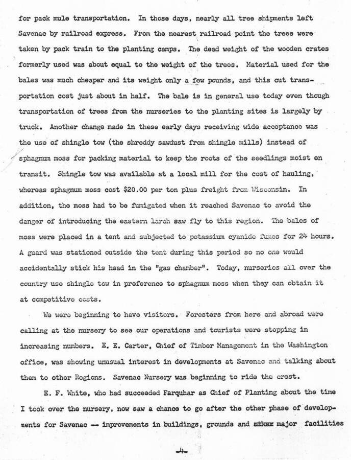 A 6 page description of the nursery establishment and operation by D.S. Olson, the first nurseryman in charge of Savenac.