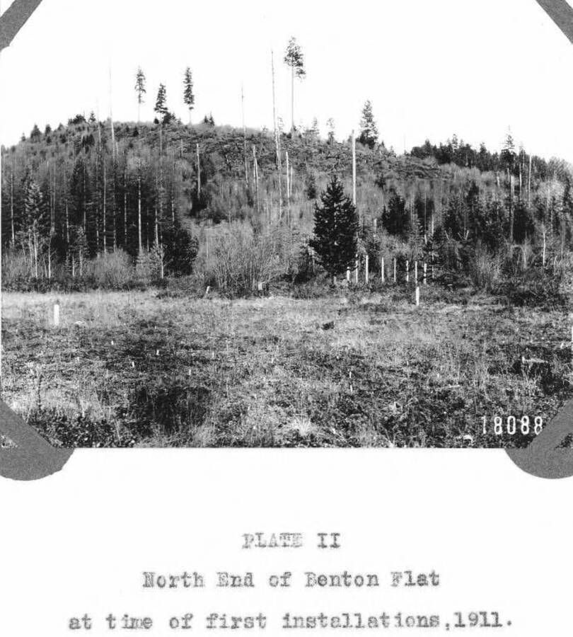 Caption reads: "Plate II, North End of Benton Flat at time of first installations, 1911."