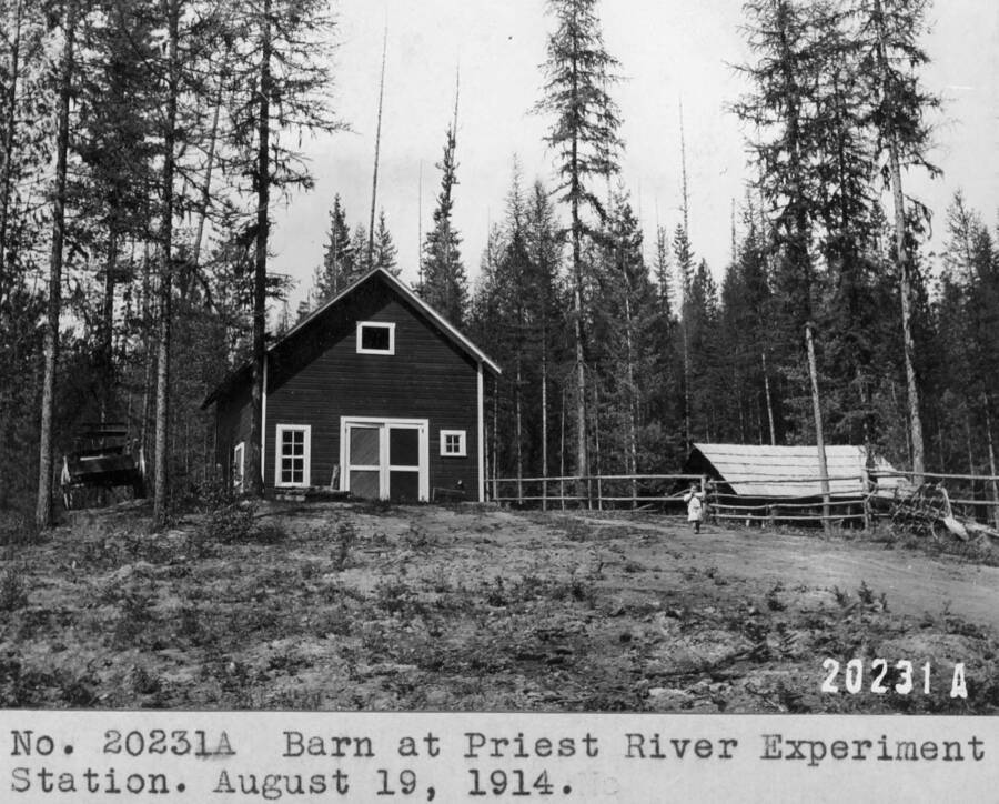 Filed in Priest Creek Experimental Forest Photo box #4: Barn at Priest River Experimental Station. August 19, 1914