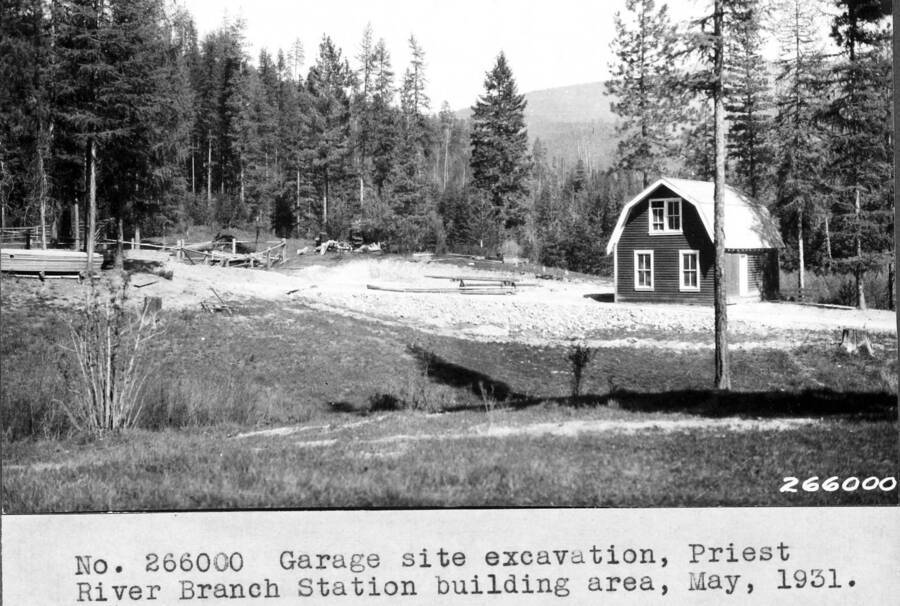 Filed in Priest Creek Experimental Forest Photo box #4. "Garage site excavation, PR Branch Station, building area, May 1931".
