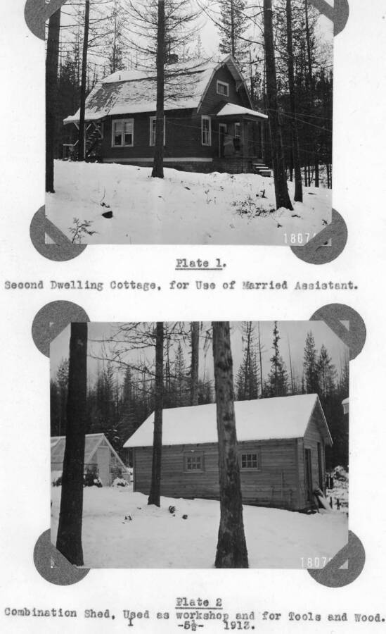 Taken from Brewster's first Annual Report, this series show the first facilities and site. Plate 1 caption: "Second dwelling cottage, for Use of Married Assistant." Plate 2 caption: "Combination Shed, Used as workshop and for Tools and Wood."