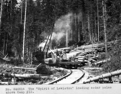 The Spirit of Lewiston loading cedar poles above Camp 12