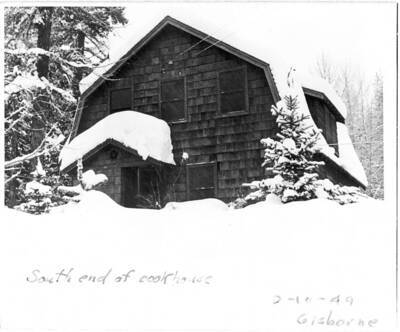 A series of snow scenes with notes by Gisborne expressing his dissatisfaction with building design, landscaping, drainage, and lost time shoveling roofs.