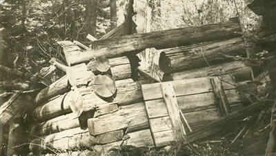 Photos series of the buildings found on the Arthur Demorest claim, settled 1906 near the mouth of Demorest Creek.  Photos are glued to black kraft paper and hanging in the 3rd floor hallway, Moscow Forest Sciences Laboratory.  These photos appeared in the 1936 Annual Report. No other descriptions available.