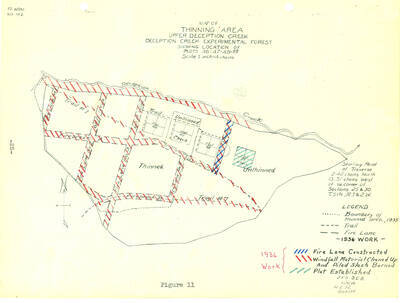Fig. 11, Map of thinning area, Upper Deception Creek, showing plots 46-47 and 48-59.