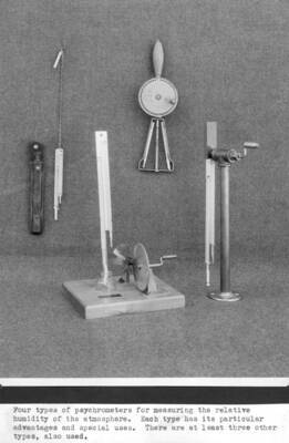 Four types of psychrometers for measuring the relative humidity of the atmosphere. Each type has its particular advantages and special uses. There are at least three other types, also used.