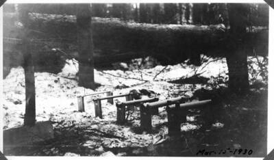 Large dowel tested at an inflammability station for reliability in measuring fuel moisture. The following two photos show a variety of diameters being tested.