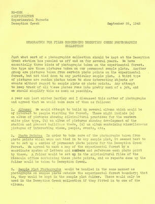 File memo by Wellner describing process of establishing permanent photo points and records.