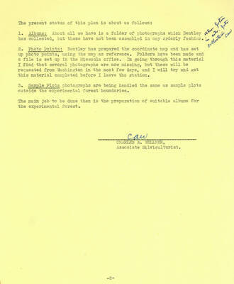 File memo by Wellner describing process of establishing permanent photo points and records.