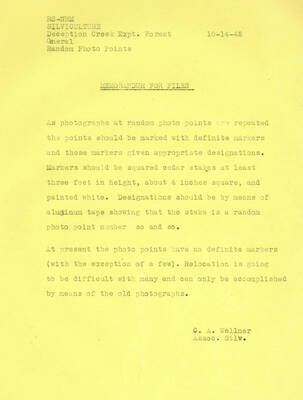 File memo by Wellner describing process of establishing permanent photo points and records.