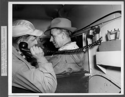 Inside sno-cat using short wave radio equipment