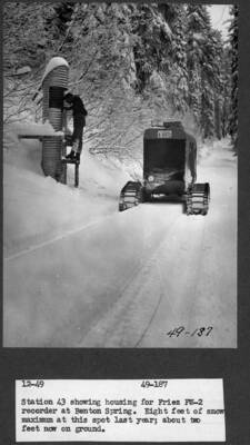 Station 43 showing housing for Friez FW-2 recorder at Benton Spring. Eight feet of snow maximum at this spot last year; about two feet now on ground.