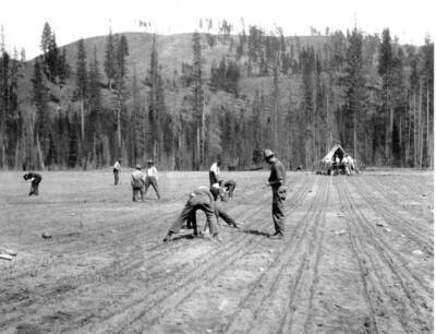 From photo record: "Sec. 22 T19N R30W. Sarenac, Sarenac Nursery, Lolo Forest. General view of nursery site from bench above seed bed area."
