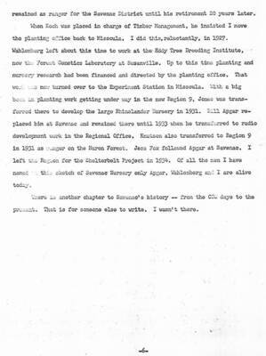 A 6 page description of the nursery establishment and operation by D.S. Olson, the first nurseryman in charge of Savenac.