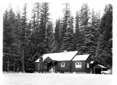 Date on back, image shows building located at Priest Creek Experimental Forest Headquarters.