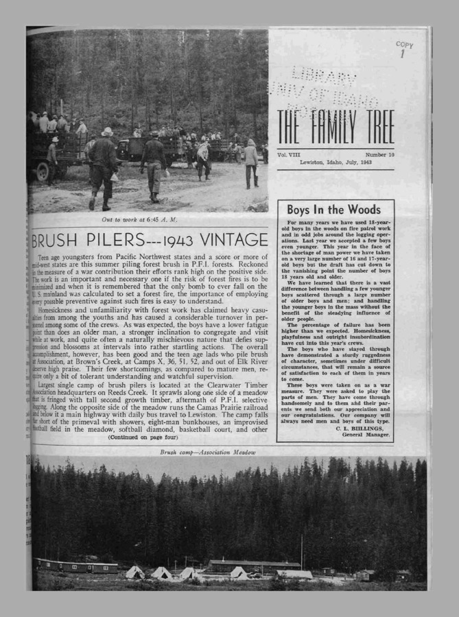 Vol. 7 No. 10, Published by Potlatch Forests, Inc., 8 pages.
