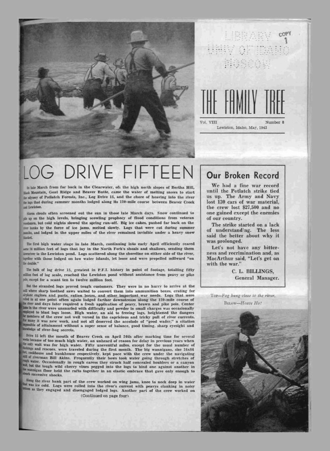 Vol. 7 No. 8, Published by Potlatch Forests, Inc., 8 pages.