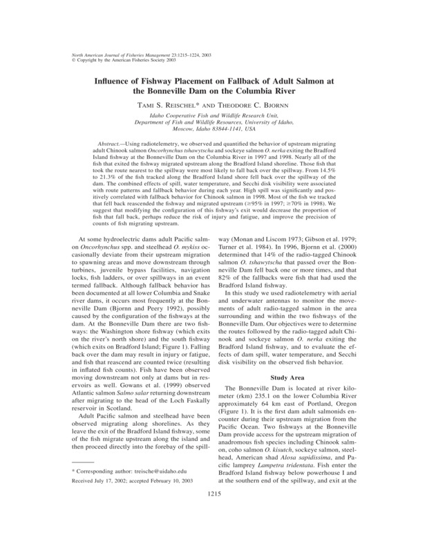 Influence of Fishway Placement on Fallback of Adult Salmon at the Bonneville Dam on the Columbia River