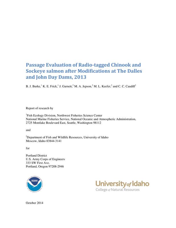 Passage Evaluation Of Radio-Tagged Chinook And Sockeye Salmon After Modifications At The Dalles And John Day Dams, 2013