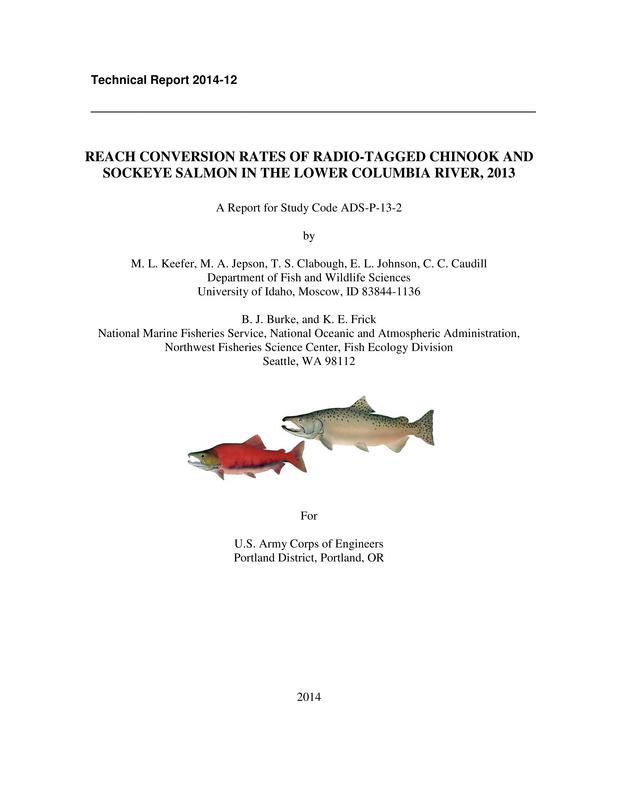 Reach Conversion Rates Of Radio-Tagged Chinook And Sockeye Salmon In The Lower Columbia River, 2013