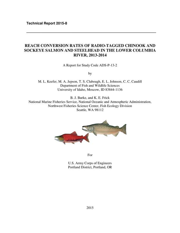 Reach Conversion Rates Of Radio-Tagged Chinook And Sockeye Salmon And Steelhead In The Lower Columbia River, 2013-2014