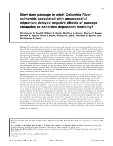 Slow dam passage in adult Columbia River salmonids associated with unsuccessful migration: delayed negative effects of passage obstacles or condition-dependent mortality?