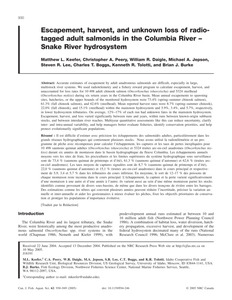 Escapement, harvest, and unknown loss of radio-tagged adult salmonids in the Columbia River-Snake River hydrosystem