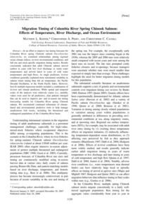 Migration Timing of Columbia River Spring Chinook Salmon: Effects of Temperature, River Discharge, and Ocean Environment
