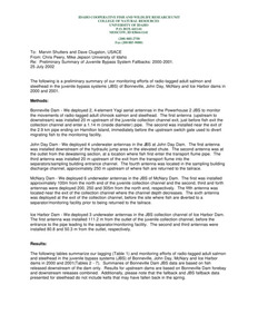 Preliminary summary of juvenile bypass system fallbacks: 2000-2001