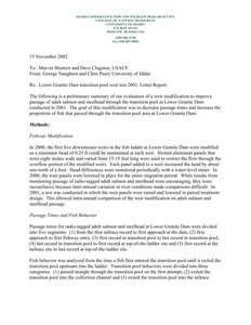 Lower Granite Dam transition pool weir test 2001