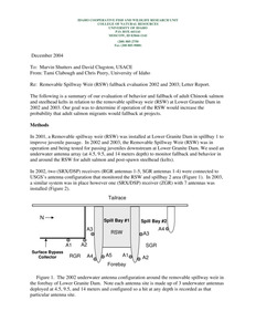 Removable Spillway Weir (RSW) fallback evaluation 2002 and 2003