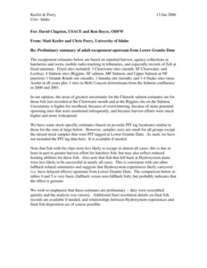 Preliminary summary of adult spring-summer Chinook escapement upstream from Lower Granite Dam