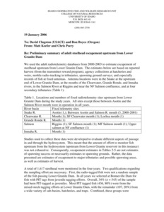 Summary of 2004 straying rates for known-origin Chinook salmon and steelhead in the Columbia/Snake hydrosystem