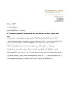 Spring-summer Chinook passage between Lower Monumental and Little Goose, 2004-2005