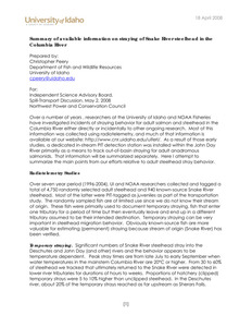 Migration timing of upper Salmon River spring-summer Chinook stocks