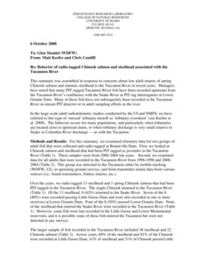 Behavior of radio-tagged Chinook salmon and steelhead associated with the Tucannon River