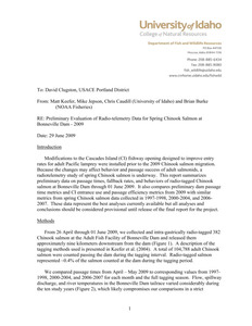 Evaluation of radio-tagged adult Chinook salmon behavior in response to nighttime flow reductions at McNary Dam - 2009