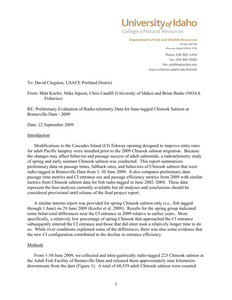 Preliminary evaluation of radio-telemetry data for Spring Chinook salmon at Bonneville Dam - 2009