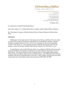 Use of floating orifice gate fishway entrances by adult Chinook salmon, steelhead, sockeye salmon and Pacific lamprey at Bonneville Dam